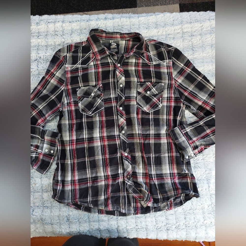 Highway 66 Black and Red Plaid‎ Shirt Xl
